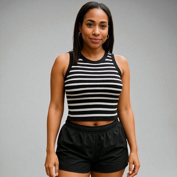 Striped Sleeveless Knitted Base Shirt - Picture 1 of 6